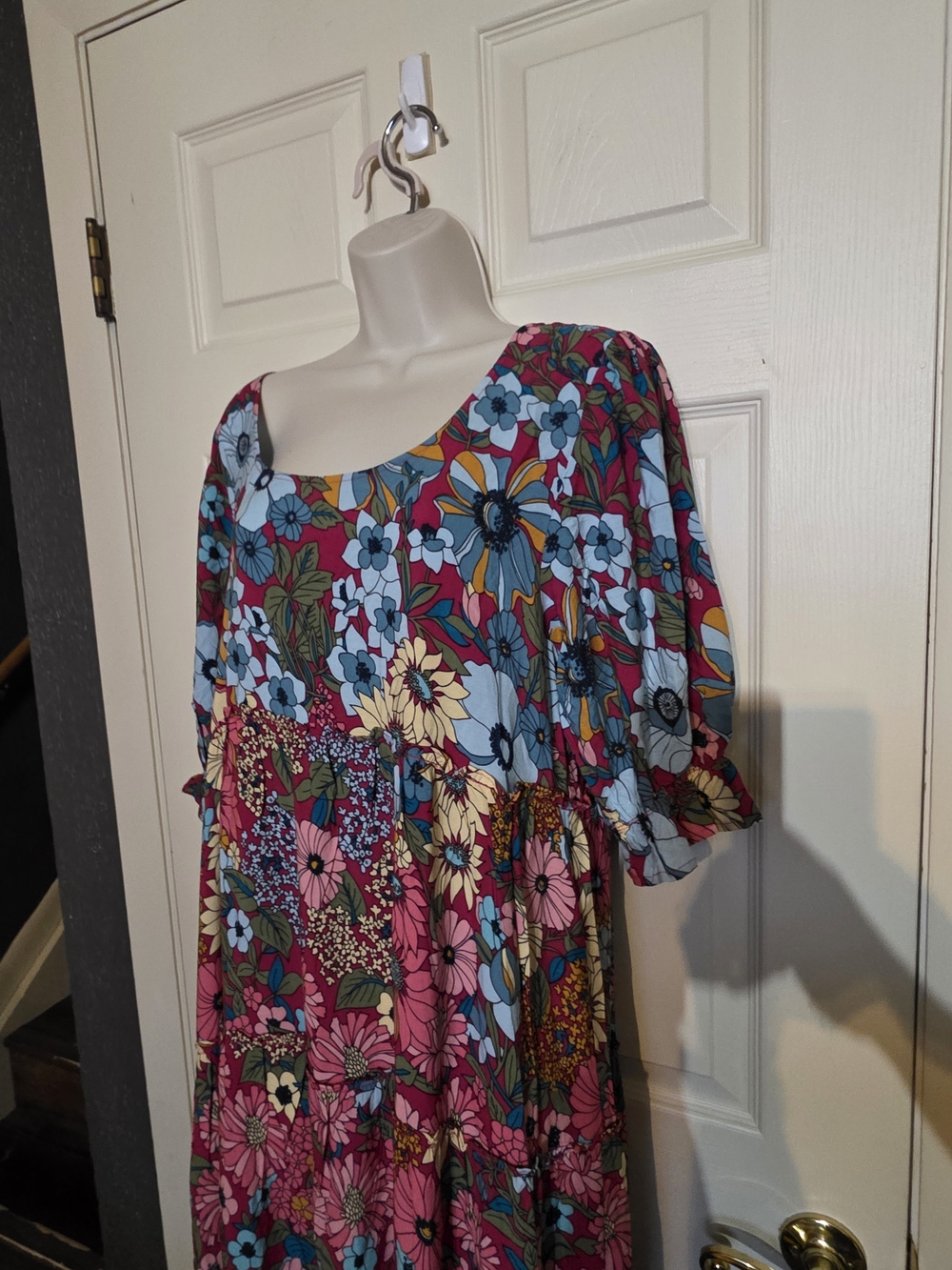 NATURAL LIFE Floral Tiered Maxi Dress - Pink, Blue, Yellow - Picture 4 of 6
